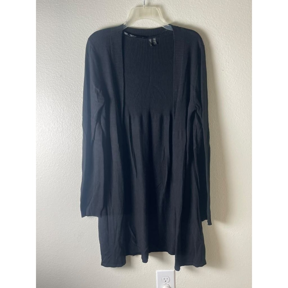 Madison Black Cotton Cashmere Ribbed Open Front Cardigan Sweater XL Longline